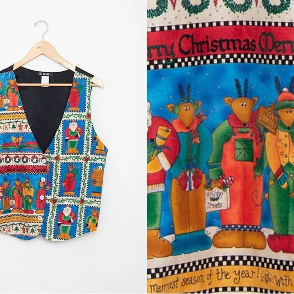 vintage 90s santa reindeer snowman festive holiday winter vest size 1X - Picture 1 of 4